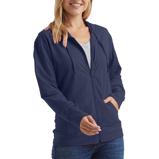 Knit Cotton Zip-Up Hoodie - Women’s XXL Navy