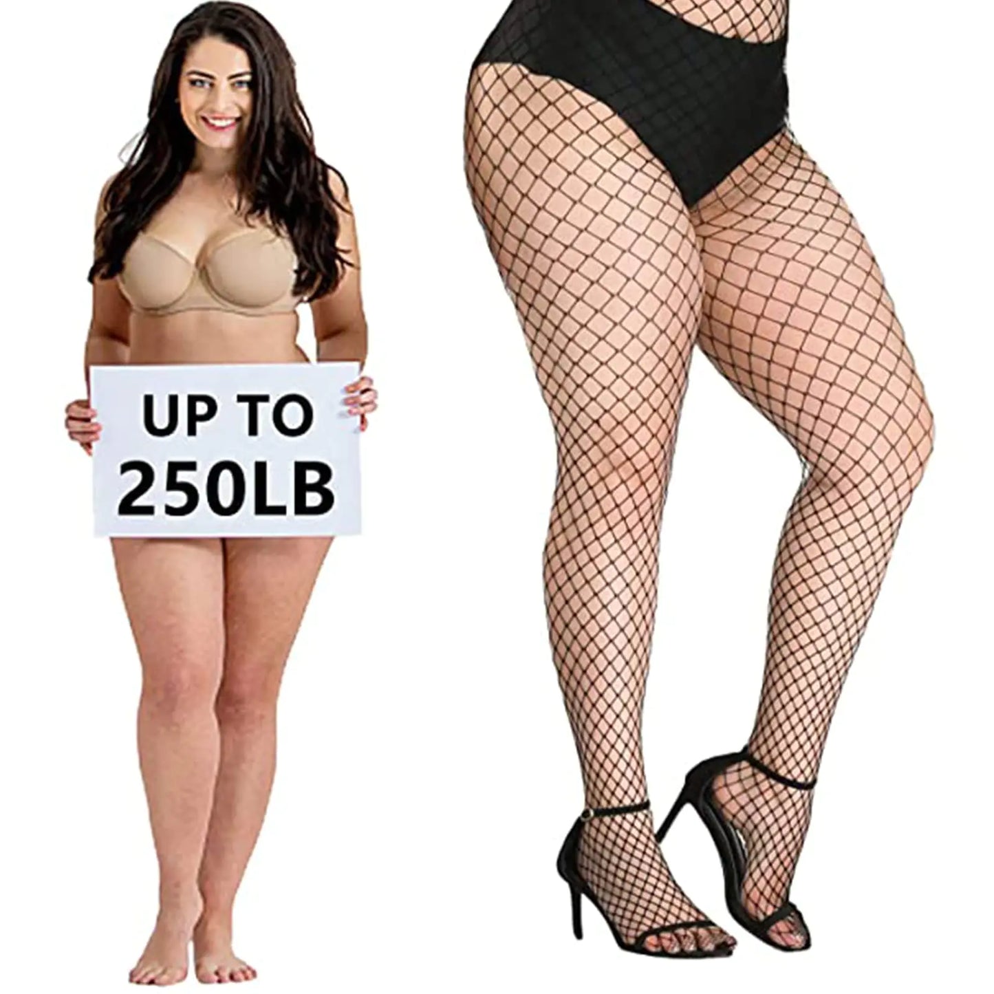 Three Piece  Fishnet Tights Ladies Plus Size One Size Fit All Black One Size